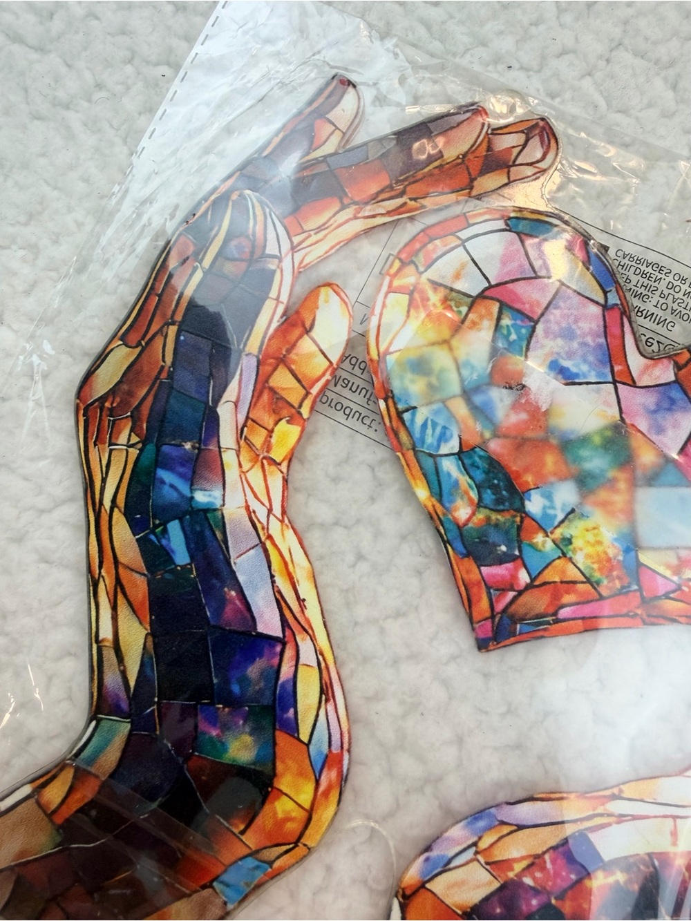 Multicolor Mosaic / Faux Stained Glass Heart and Hands Hanging Wall Art, OS - Picture 4 of 10